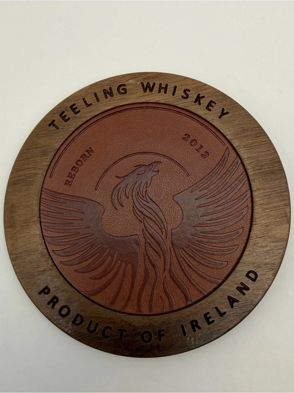 Set of 4 Teeling Whiskey Brown Leather & Wood Coaster - Product of Ireland